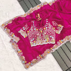 Lorenvalley Fashion Magenta Jimmy Choo with Embroidery Threads Codding & Sequins Work Saree with Blouse | Grocsy