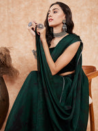 InWeave Women's Dark Green Black Gota Skirt Saree | Grocsy
