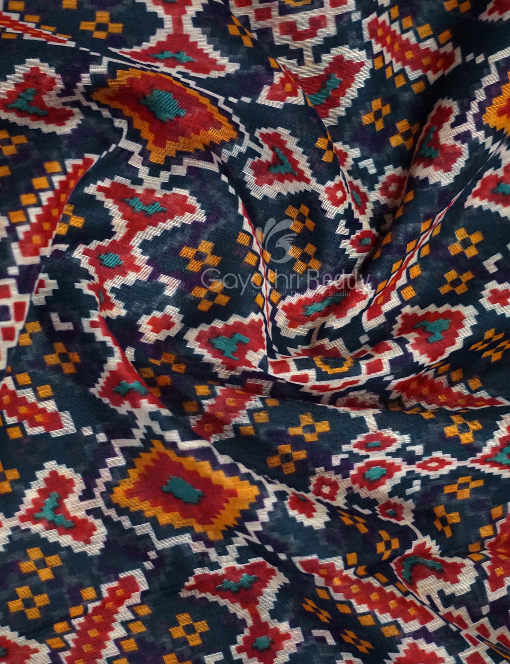 Shades of Navy Blue Colour Patola Print Semi Chanderi Saree By Gayathri Reddy Designer Studio | Grocsy
