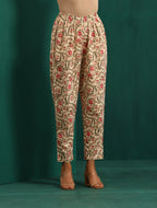 trueBrowns Pink Floral Cotton Printed Neck Pleat Co-ord Set | Grocsy