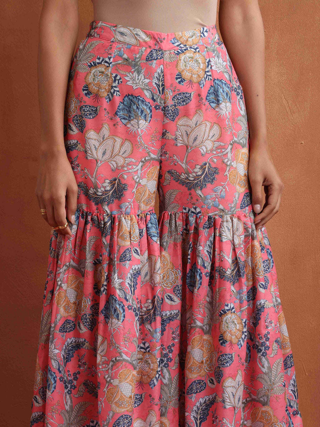 trueBrowns Orange Print Sharara Set | Grocsy