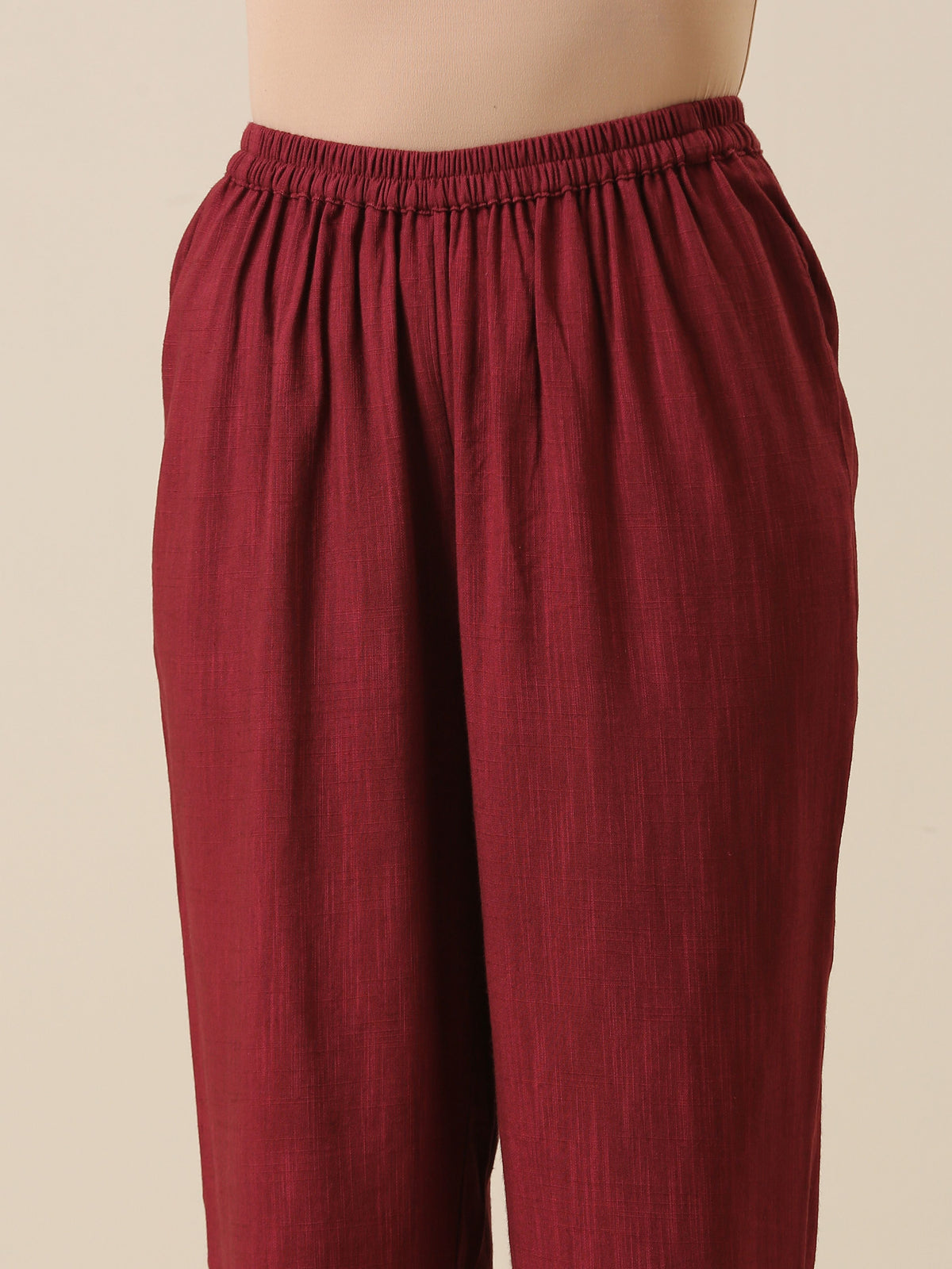 trueBrowns Ruby Wine Slub Texture High Low Kaftan Pant Set | Grocsy