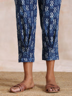 trueBrowns Indigo Dabu Zig-Zag Motifs Print Cotton Sleeveless Co-Ord Set | Grocsy
