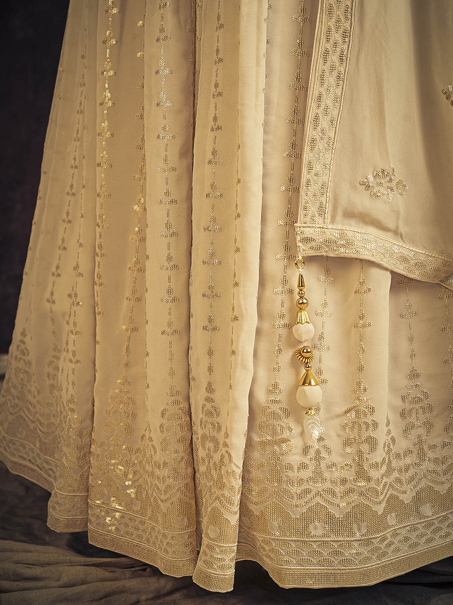 Myra Cream Real Georgette Designer Gown Style Suit | Grocsy