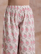 trueBrowns Pink Green Buta On White Block Print Cotton High-Low Co-Ord Set | Grocsy