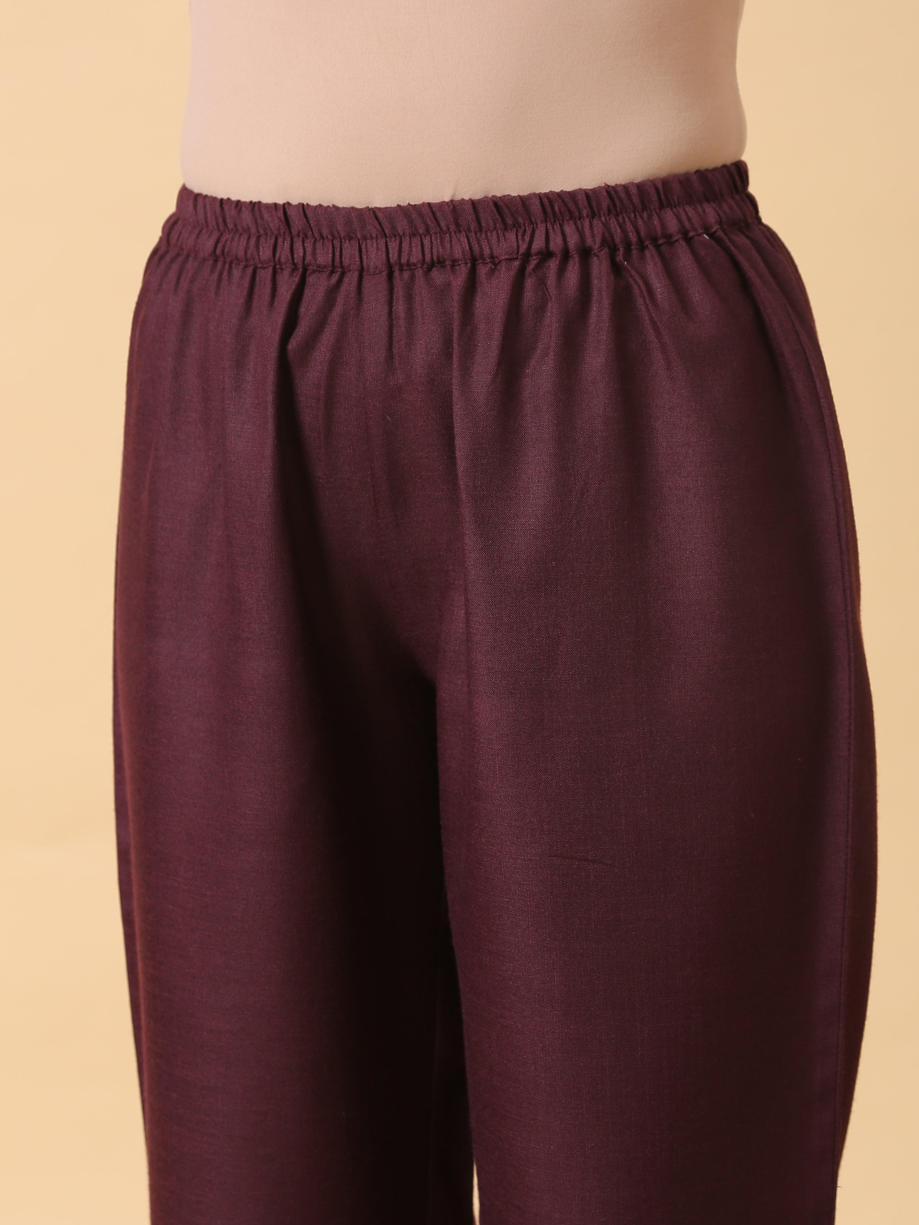 trueBrowns Cotton Linen Purple Boxy Fit Co-Ord Set | Grocsy