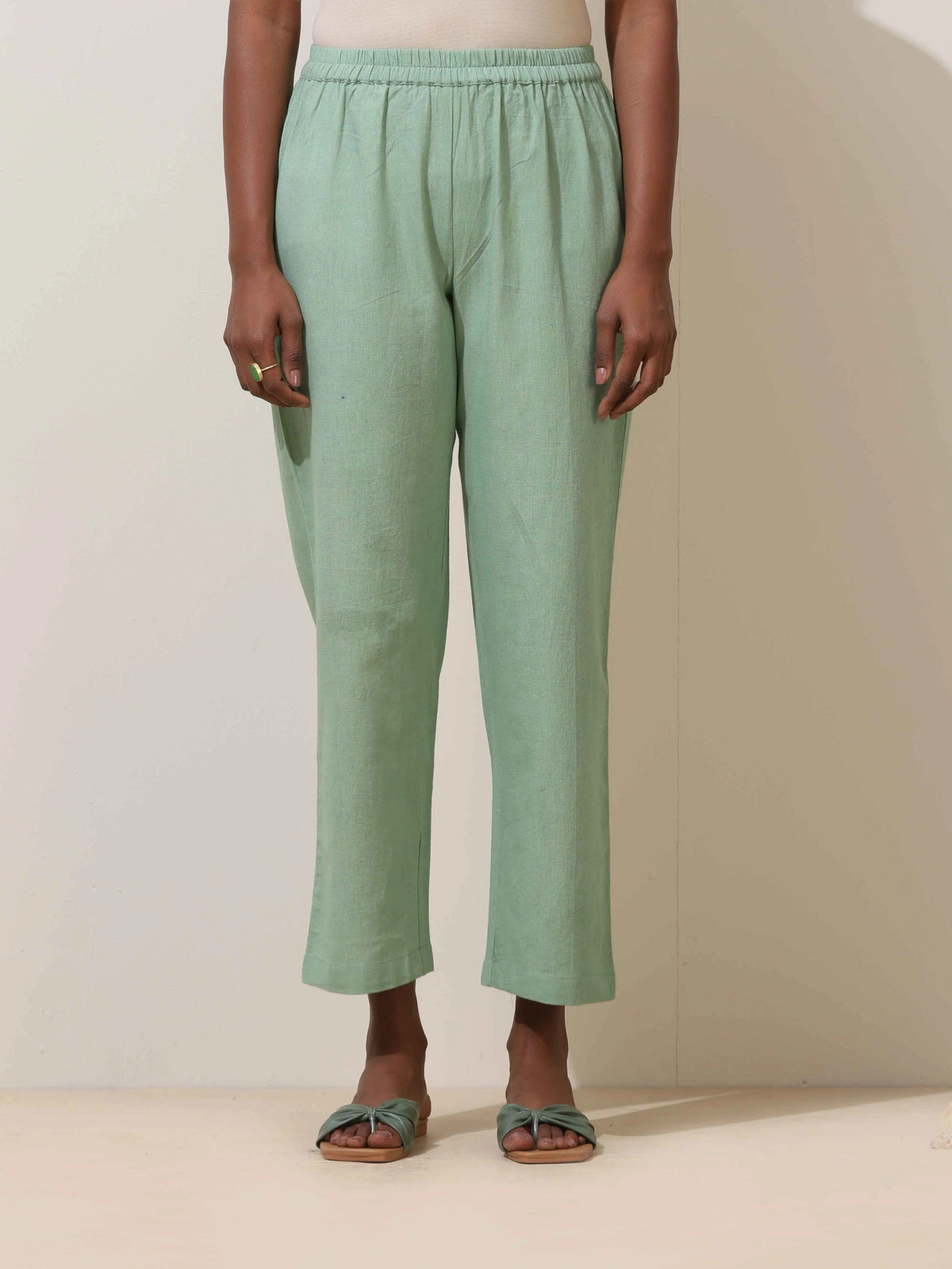 trueBrowns Mint Green Cotton Linen Kurta Co-Ord Set | Grocsy