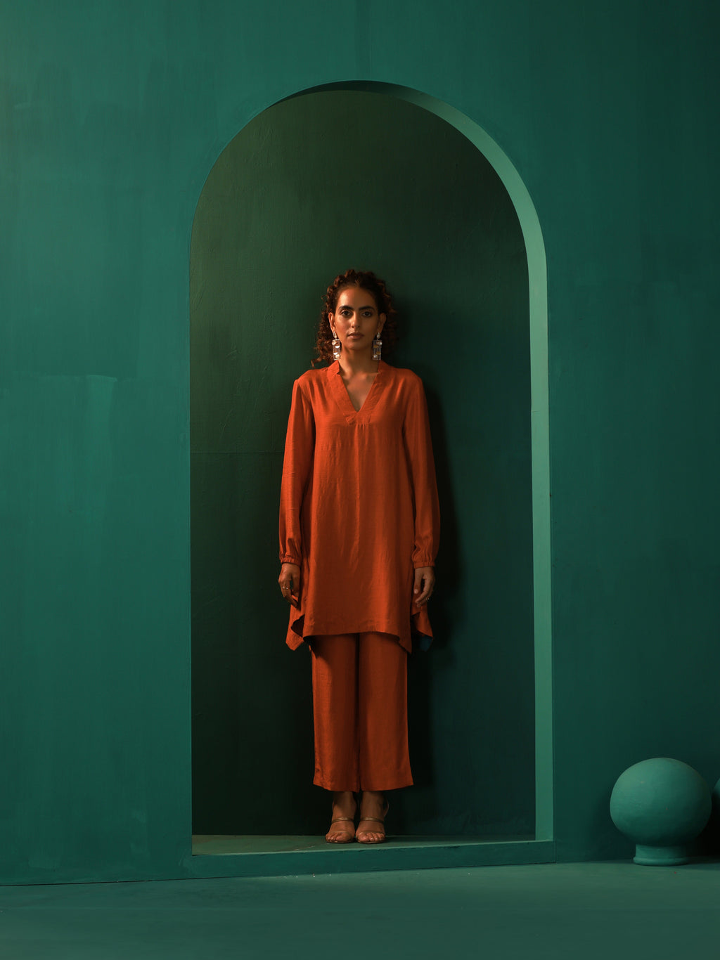 trueBrowns Rust Silk Collar Co-ord Set | Grocsy