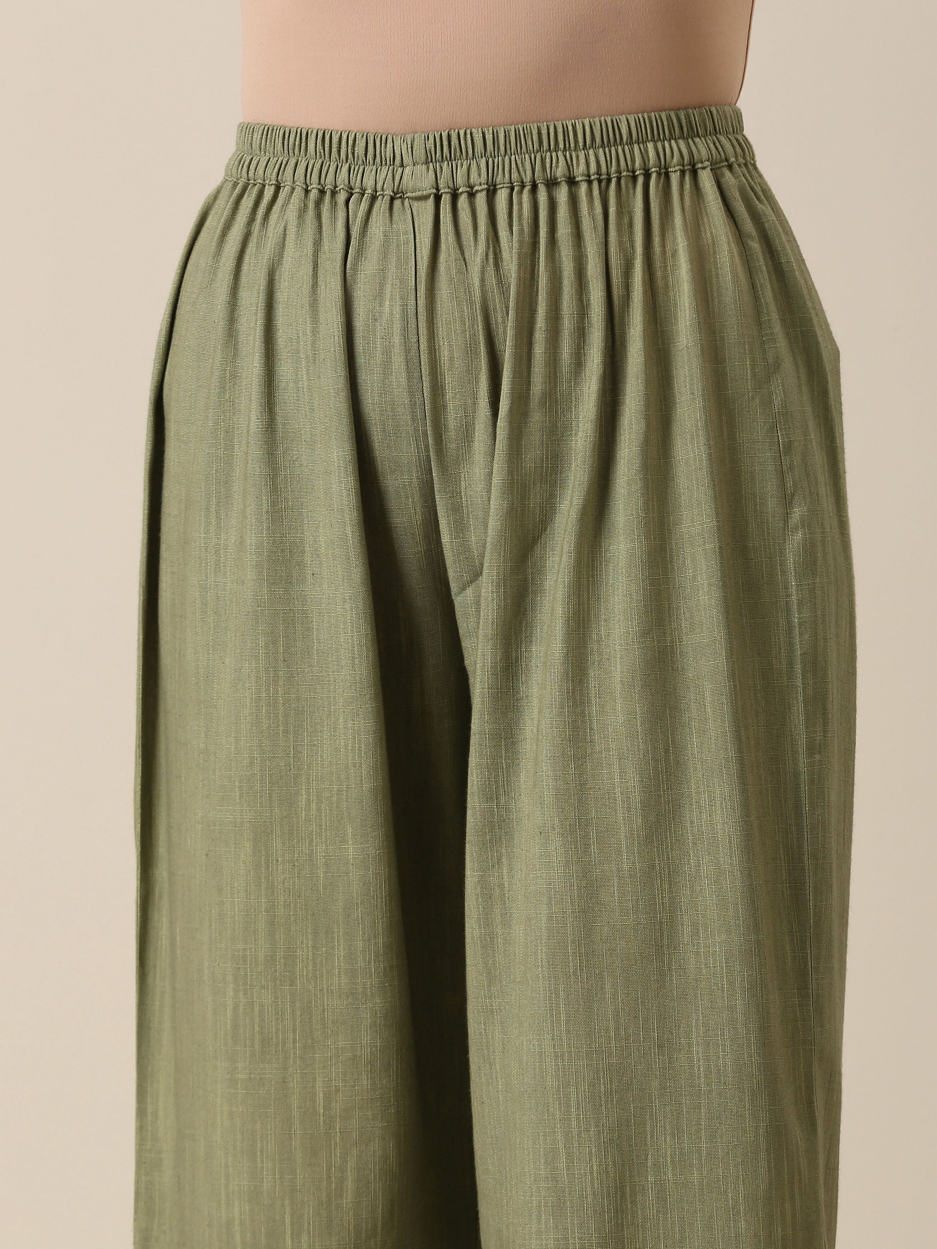 trueBrowns Sage Slub Texture Angrakha Pant Set | Grocsy