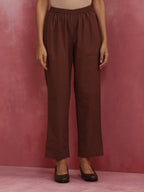 trueBrowns Brown Cotton Dobby Kurta Co-ord set | Grocsy