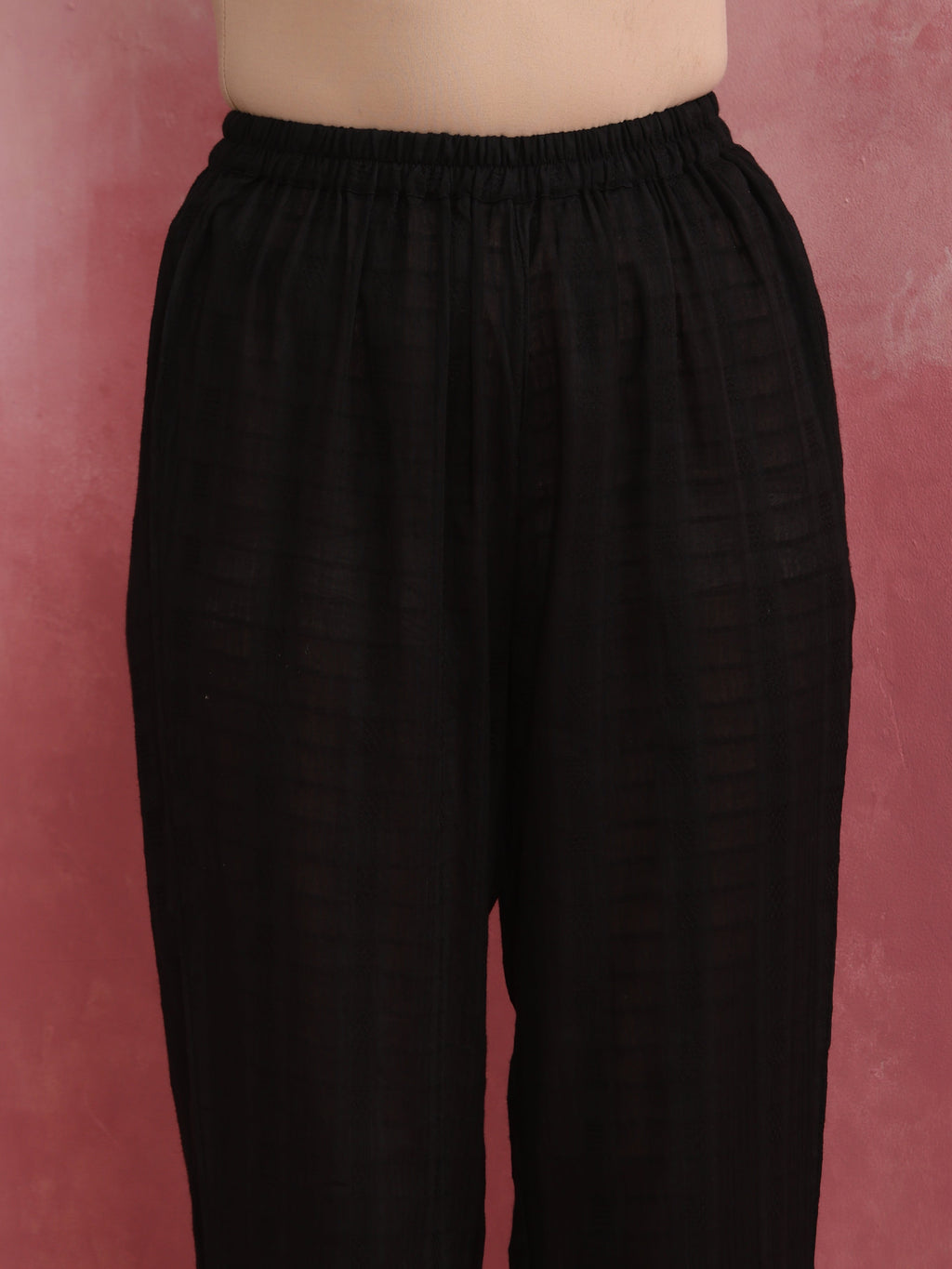 trueBrowns Black Cotton Dobby Kurta Co-ord set | Grocsy
