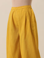 trueBrowns Mustard Yellow Slub Texture Sleevesless Jacket Pant Set | Grocsy