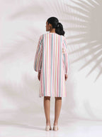 trueBrowns Off-White Cotton Multi Stripe Short Dress | Grocsy