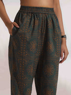 trueBrowns Green Cotton Print Shirt Top & Pants Co-ord Set | Grocsy
