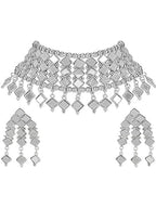 Tehzeeb Creations Women's Silver Colour Oxidised Necklace And Earring With Mirror Work | Grocsy