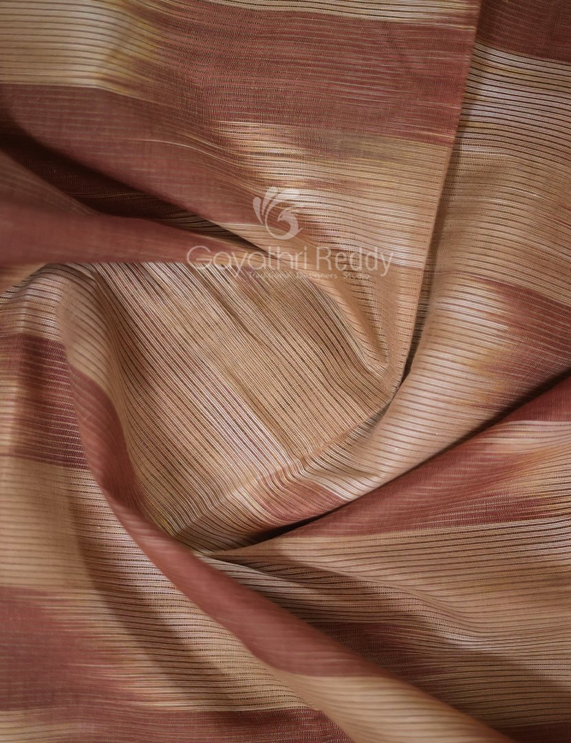 Dual Shades of Beige Mangalagiri Ikkat Cotton Saree By Gayathri Reddy Designer Studio | Grocsy