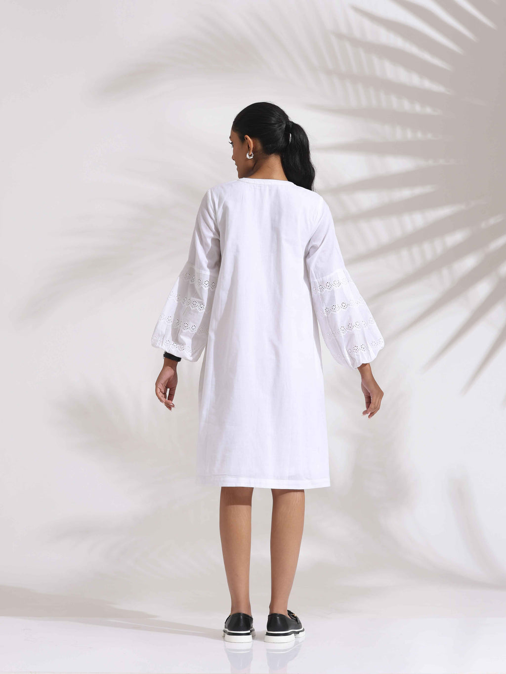 trueBrowns White Cotton Schiffli Short Dress | Grocsy