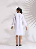 trueBrowns White Cotton Schiffli Short Dress | Grocsy