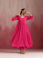 trueBrowns Pink Cotton Dobby Kurta Set | Grocsy