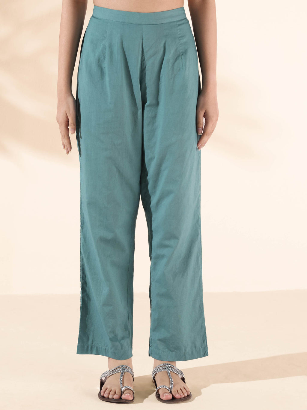trueBrowns Green Cotton Ikat Flared Co-ord Set | Grocsy