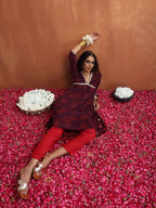 trueBrowns Purple Floral Print Anarkali Kurta Co-ord Set | Grocsy