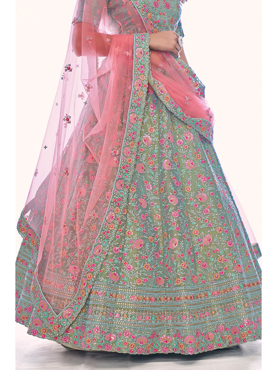 Myra Green Gota Silk Embroidered Designer Lehenga Choli | Grocsy