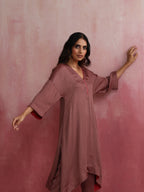 trueBrowns Brown Modal High low Kurta Set | Grocsy
