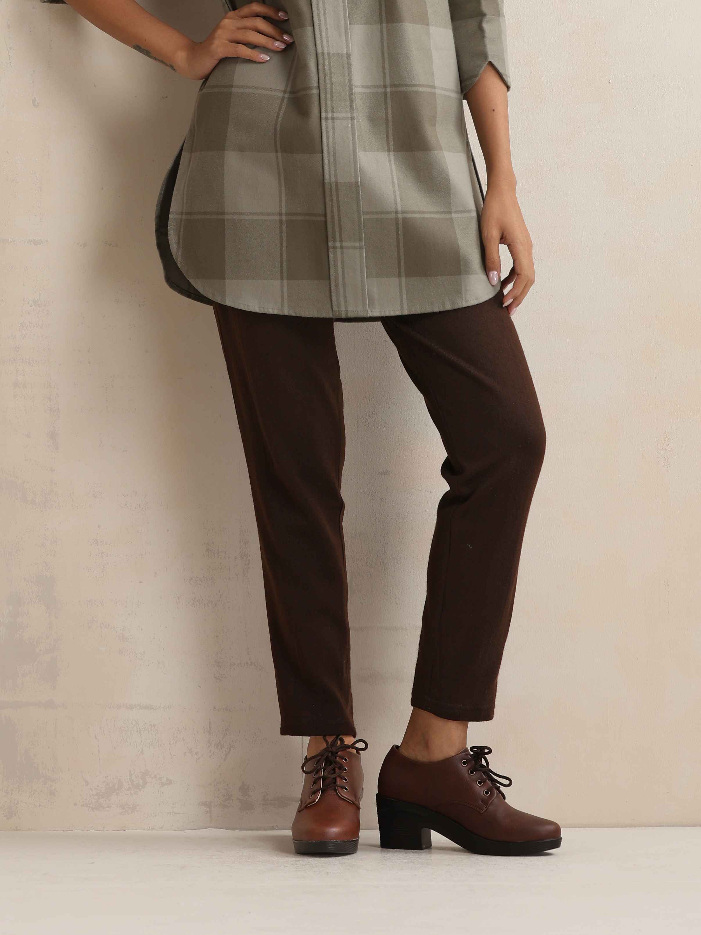 trueBrowns Green Check High Neck Winter Top | Grocsy