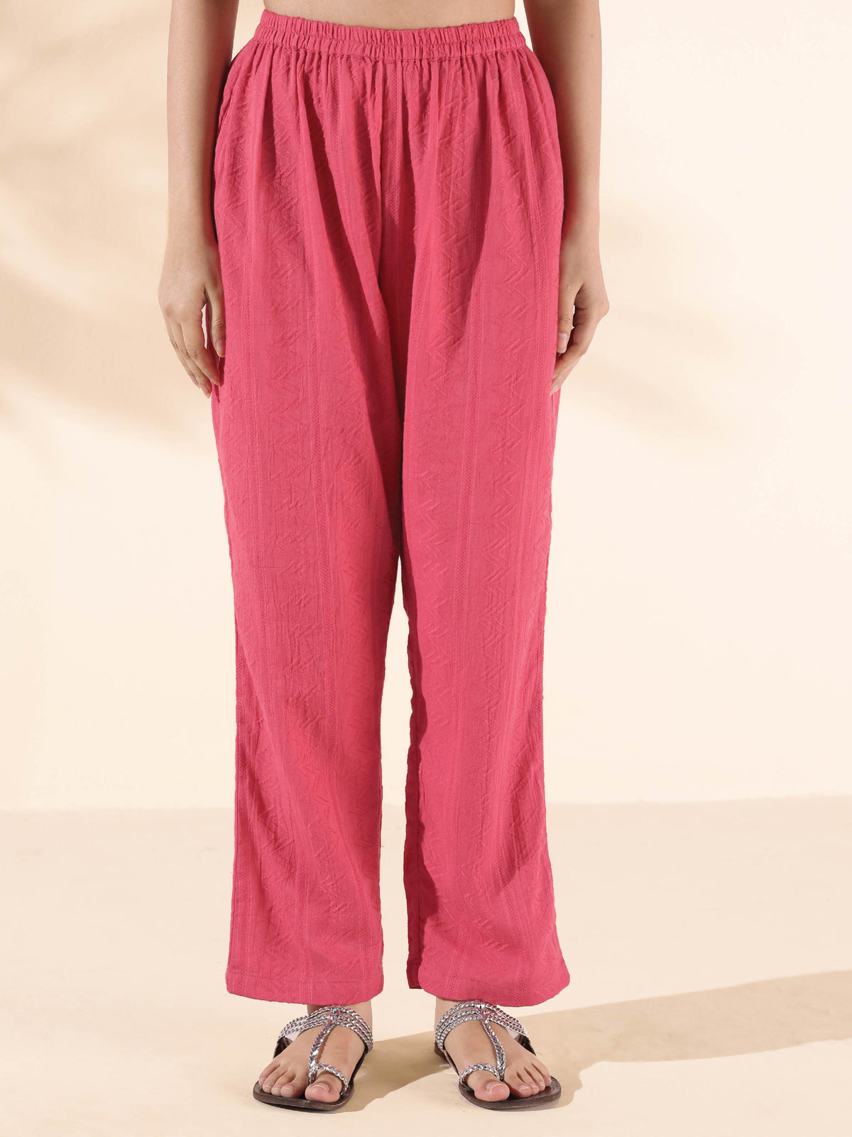 trueBrowns Pink Cotton Dobby Oversized Co-ord Set | Grocsy