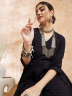 InWeave Women's Black Chikankari Long Anarkali Kurta Sharara Set | Grocsy