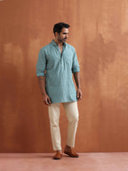 trueBrowns Men's Green Cotton Dobby Short Kurta | Grocsy
