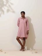 trueBrowns Pink Cotton Linen Dress | Grocsy