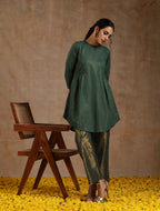 trueBrowns Dark Green Gold Cotton Side Gather Co-Ord Set | Grocsy