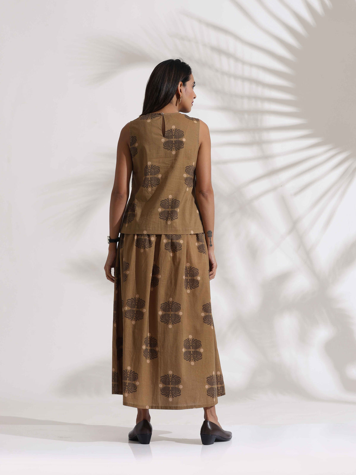 trueBrowns Beige Cotton Skirt Co-ord Set | Grocsy