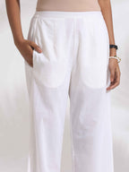 trueBrowns White Cotton Stripe Print Pleated Kurta Set | Grocsy