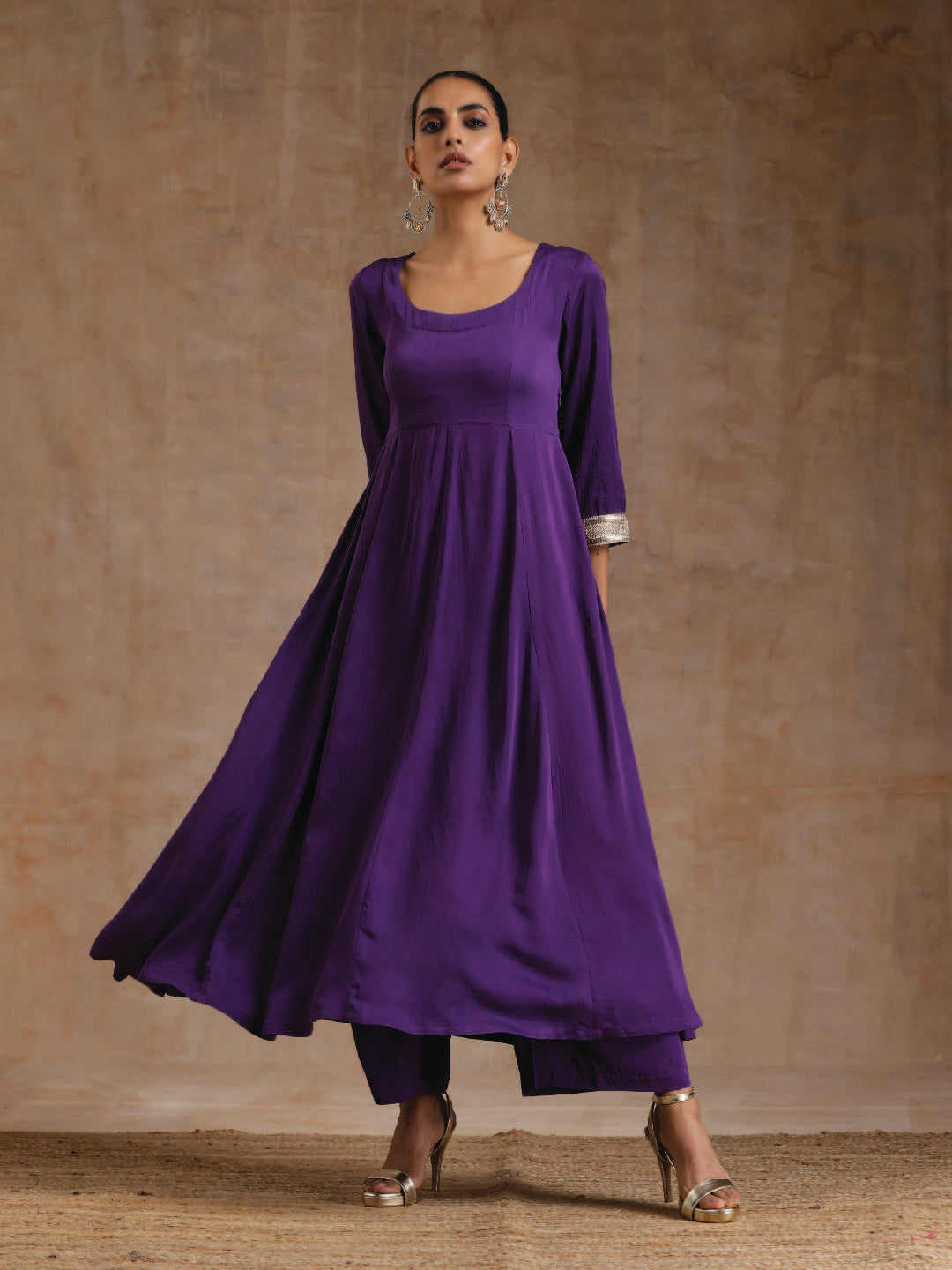 trueBrowns Violet Modal Satin Anarkali Set | Grocsy
