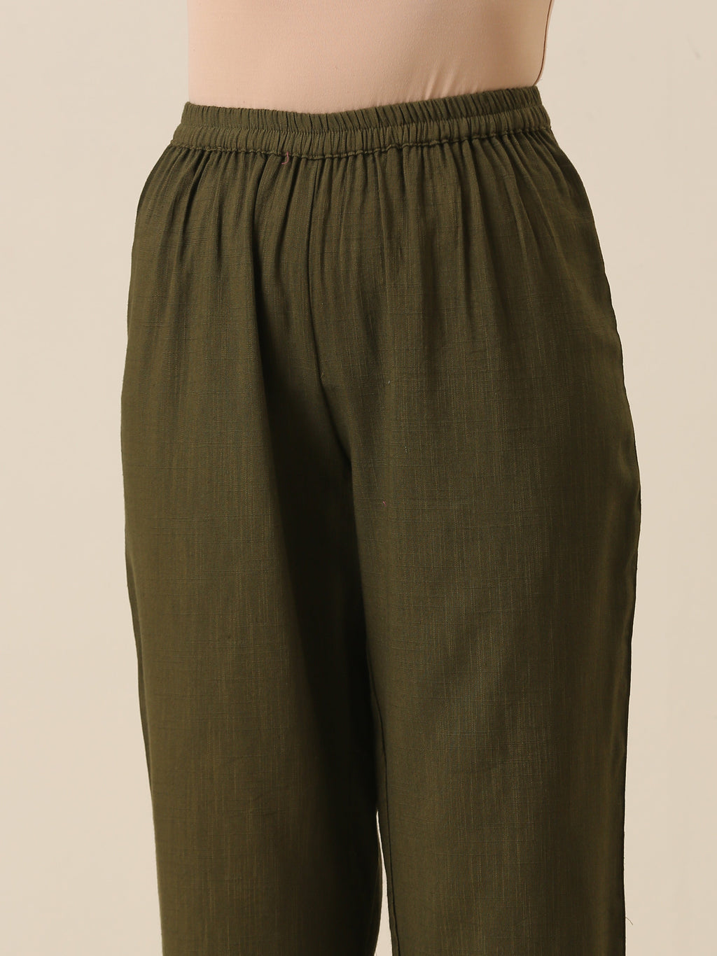 trueBrowns Olive Green Slub Texture Baggy Sleeve Co-Ord Set | Grocsy