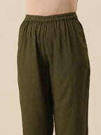 trueBrowns Olive Green Slub Texture Baggy Sleeve Co-Ord Set | Grocsy