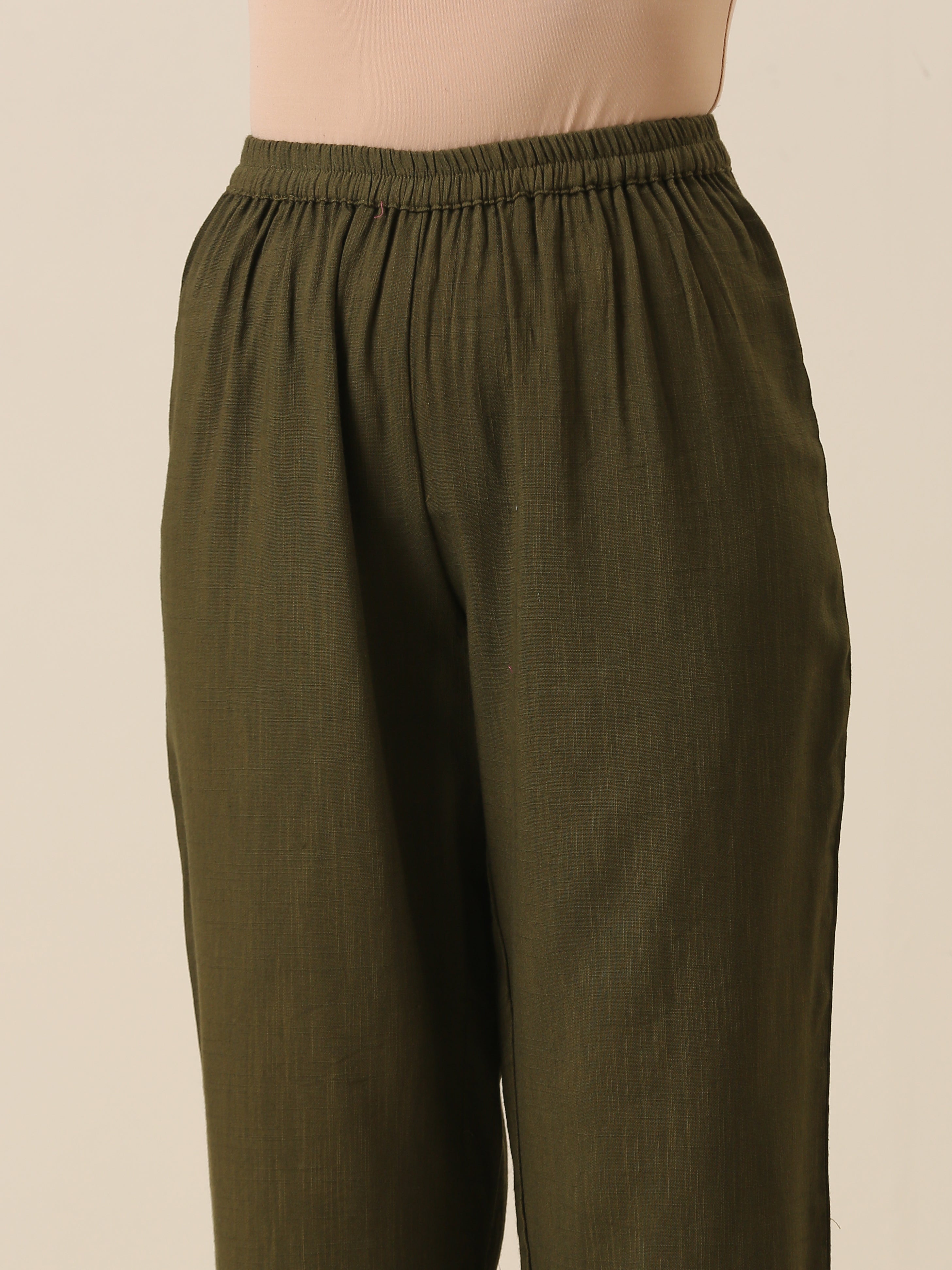 trueBrowns Olive Green Slub Texture Baggy Sleeve Co-Ord Set | Grocsy
