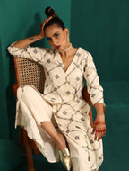 trueBrowns Ivory Rhombus Cotton Angrakha Kurta Pant Set | Grocsy