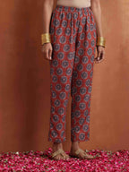 trueBrowns Rust Ajrak Print Slit Kurta Set | Grocsy