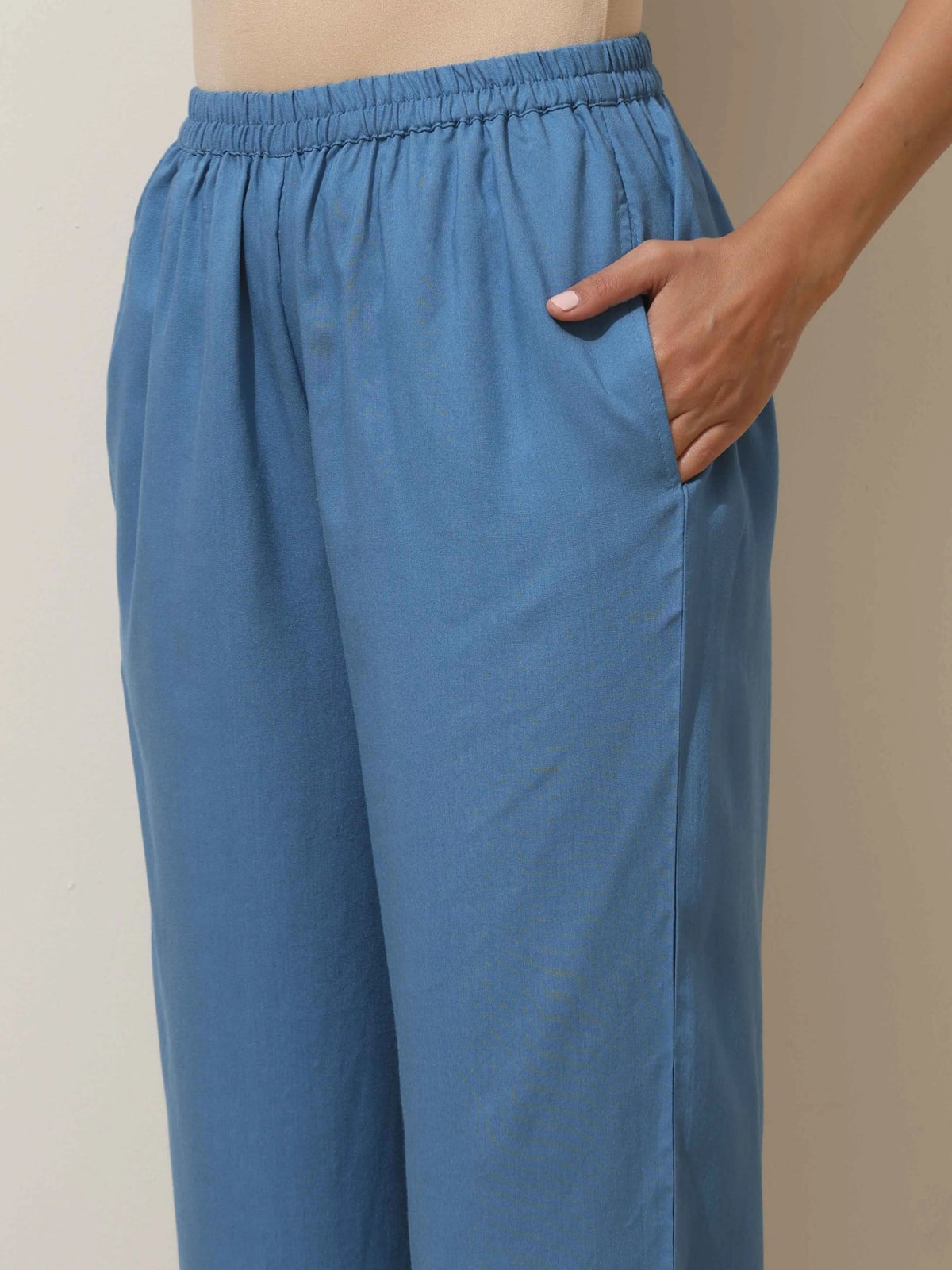 trueBrowns Blue Viscose Solid Co-ord Set | Grocsy