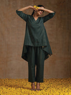 trueBrowns Dark Green Gold Cotton High-Low Co-Ord Set | Grocsy