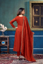 Anaita Rust Anarkali Readymade Suit with Embroidery Work | Grocsy