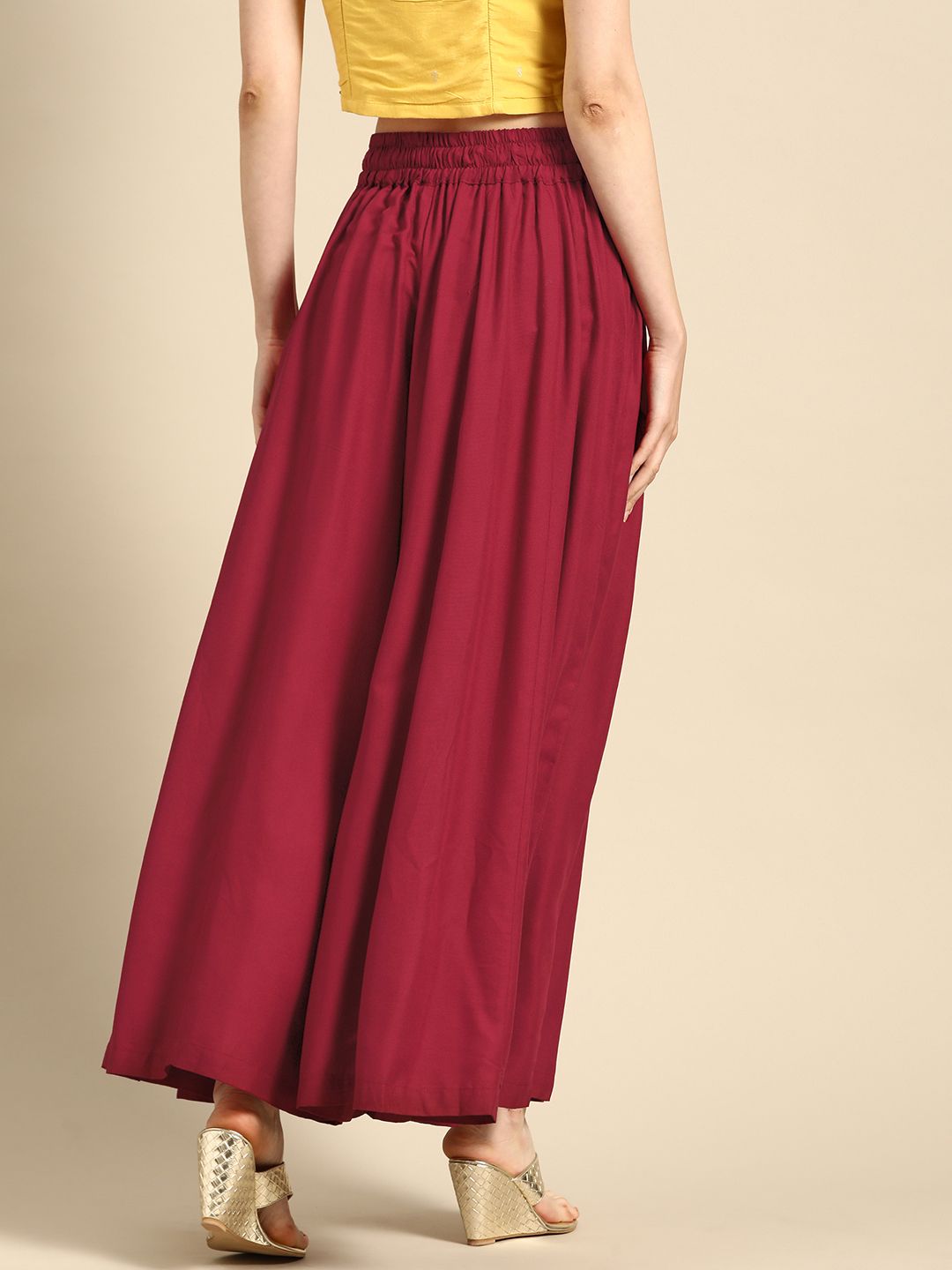 TAG 7 Women Maroon Solid Flared Palazzos | Grocsy
