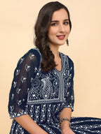 HERE&NOW Women Chikankari Embroidered Thread Work Georgette Anarkali Kurta | Grocsy