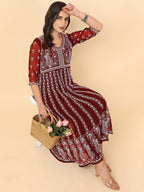 HERE&NOW Scoop Neck Chikankari Embroidered Thread Work Georgette Anarkali Kurta | Grocsy