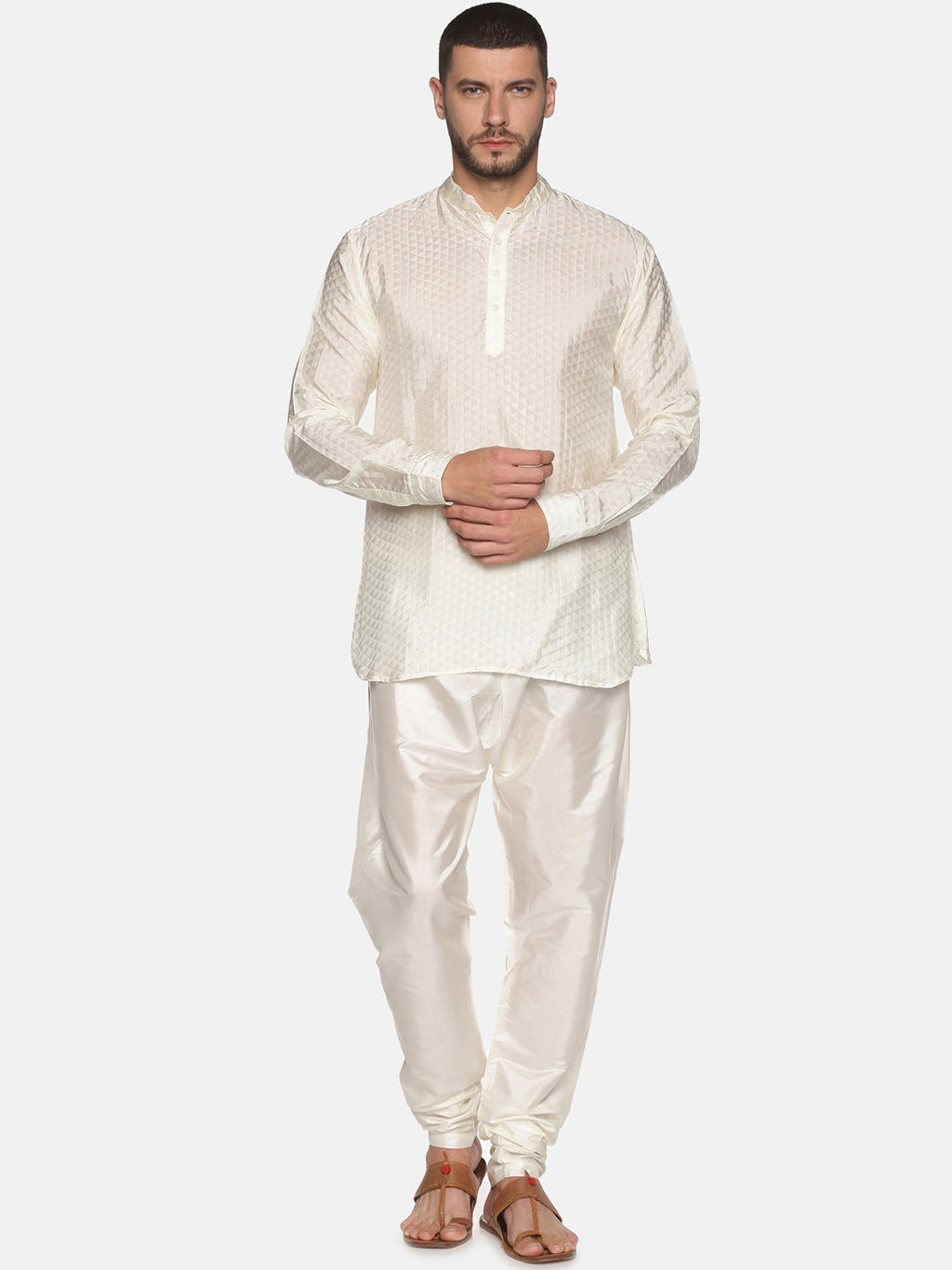 Sethukrishna Cream-Coloured Kurta with Pyjamas For Men | Grocsy