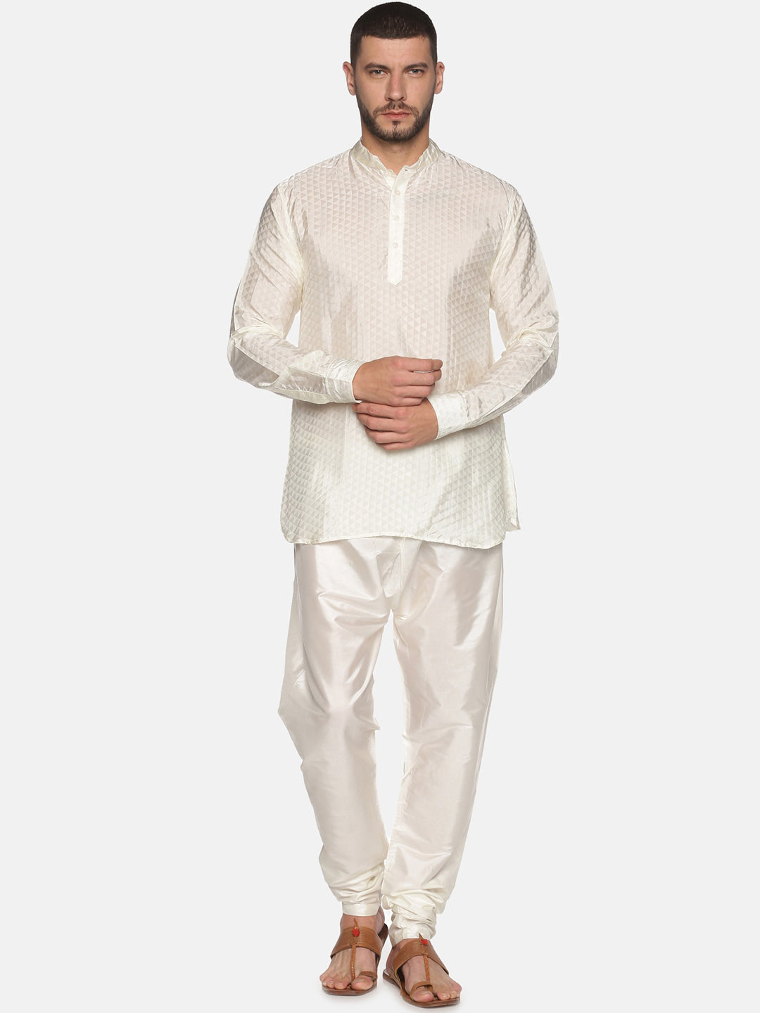 Sethukrishna Cream-Coloured Kurta with Pyjamas For Men | Grocsy