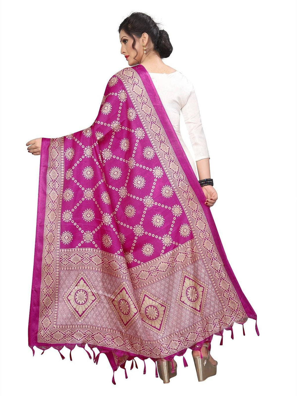 Vamika Fashion Pink Printed Khadi Bhagalpuri Dupatta | Grocsy